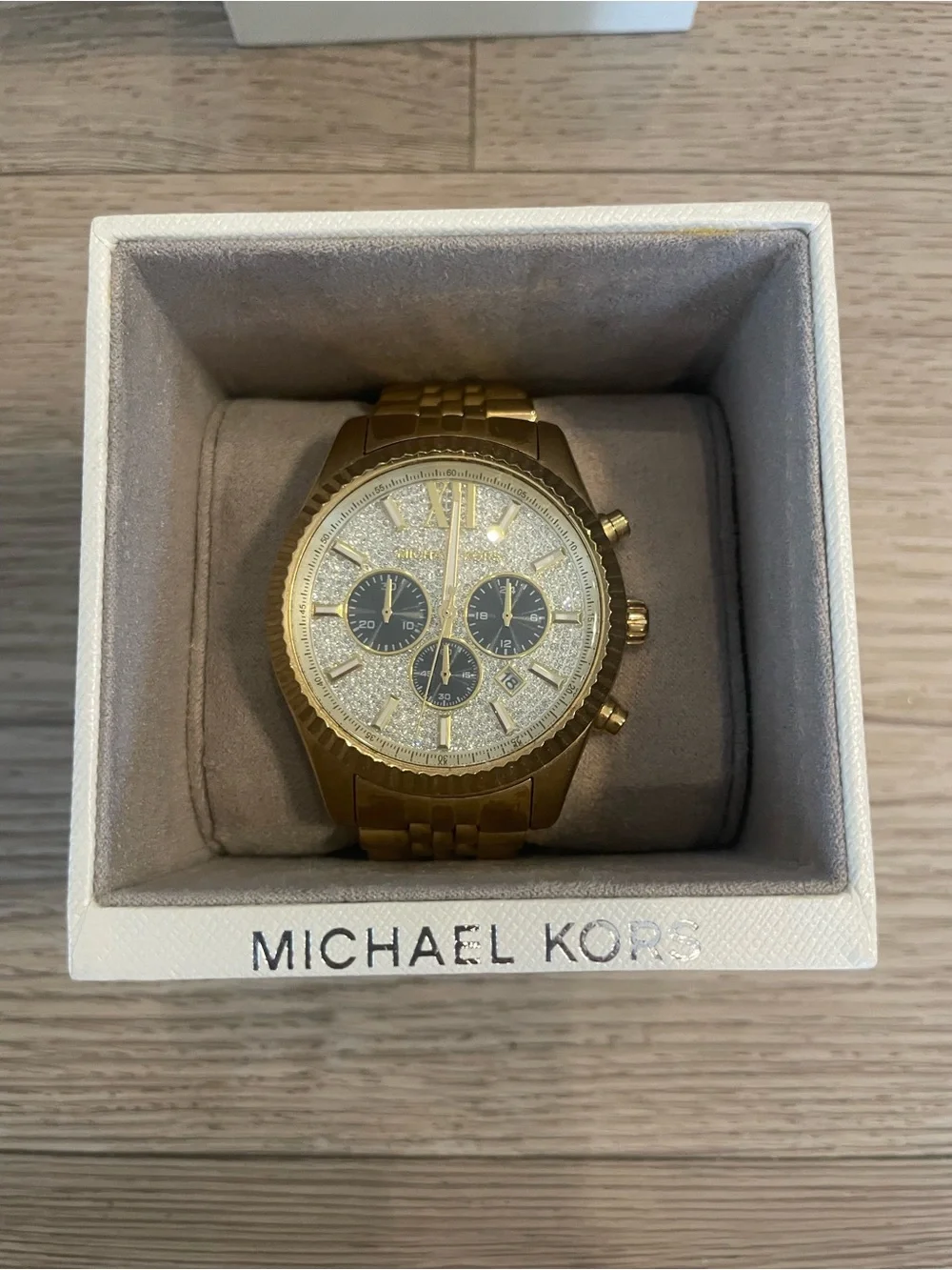 Michael Kors Gold-tone Crystal Dial Chronograph with Black Subdials
